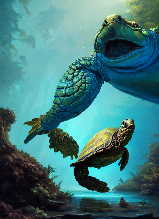 prompthunt: kappa with turtle shell sitting in a blue pond, subsurface  scattering, by jesper ejsing, justin gerard, tomasz alen kopera, cgsociety  and fenghua zhong, highly detailed, rim light, cinematic lighting,  illustration, art,