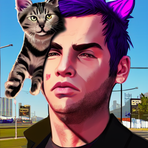 prompthunt A young man with cat ears and purple hair in GTA V, cover
