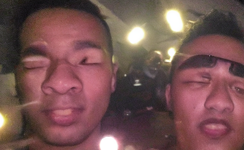 prompthunt front camera, camera flash is so bright in his face, viral