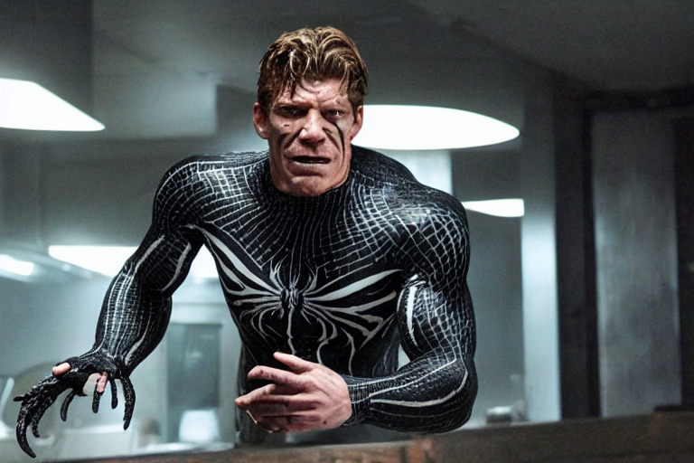 prompthunt: film still of Thomas Haden Church as Eddie Brock wearing Venom  costume without headpiece in Spider-man 3 2007, 4k