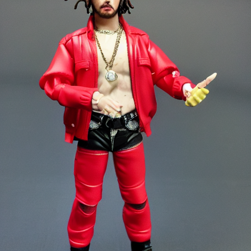 prompthunt: Rapper Post Malone as an action figure. PVC posable figure with  5 points of articulation. tattooed male bright clothes. makeup. Classic action  figure.