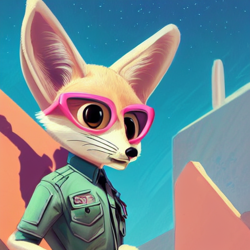 prompthunt fennec fox, pink, palm trees, furry, cute, smug facial