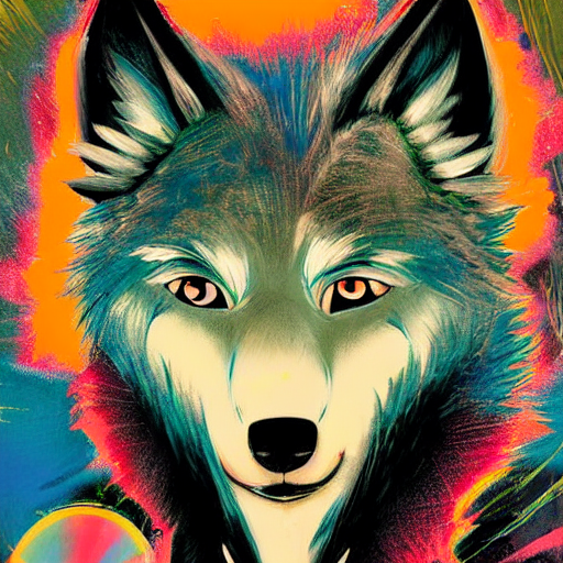 prompthunt: vintage 90\'s anime mixed with pastel impasto highly rhythmic  expressionistic wild symmetrical furry wolf portrait pleasing palette  trending on artstation super fluffy funhouse surreal unpredictable wild  unexplainable fantasy land you could