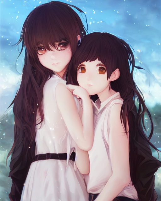 portrait of two girls kissing, anime, trending on, Stable Diffusion