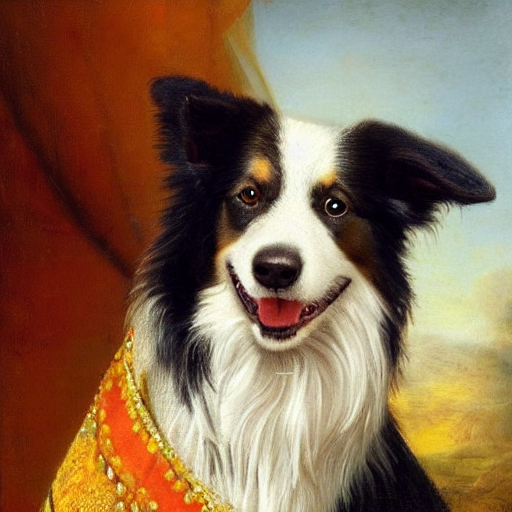 prompthunt: Rembrandt portrait of a border collie dog wearing a beautiful  outfit