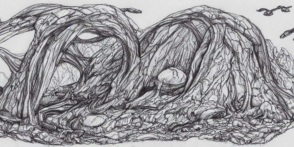 doodle pen drawing of a alien landscape with strange, Stable Diffusion