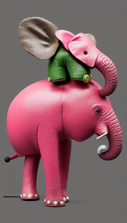 prompthunt: A photo of an elephant with pink skin and a piercing in his  trunk and his ears, wearing a orange green mohawk and a leather jacket on  which a mouse is