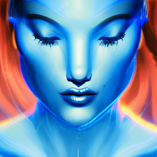 holographic woman, beautiful, blue light, profile, science fiction, d & d, concept art, sharp focus, illustration, character art,