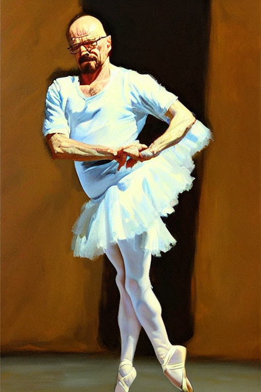 prompthunt: beautiful oil painting of walter white as a ballerina by by  greg manchess