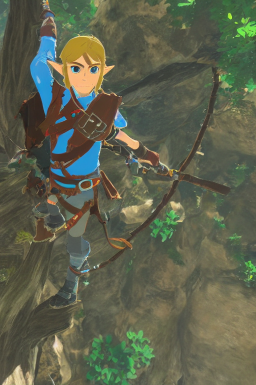 prompthunt: in game footage of link from the legend of zelda breath of the wild  climbing q tree, breath of the wild art style.