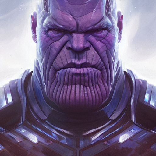 prompthunt: close-up, symmetrical, portrait of Thanos, scowling, art by ...