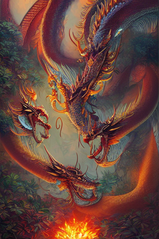 a beatiful and detailed thai dragon paintings by Chalermchai Kositpipat and Ghibli Studios, Dan Mumford, artstation