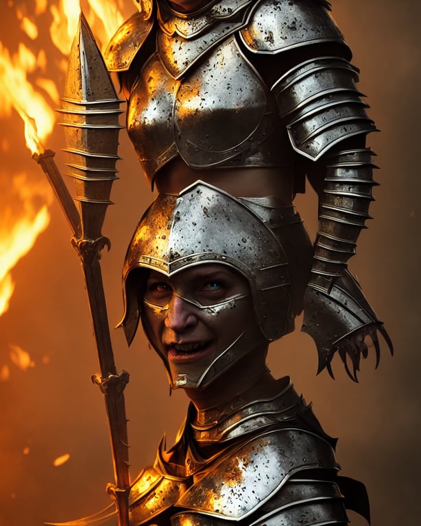 prompthunt: epic portrait of female orc in plate armour and crown of fire  by cleavanger and elvgren epic awesome gorgeous symmetrical perfect octane  vfx maya render realistic