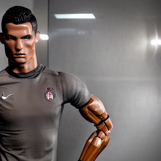 prompthunt: a realistic detailed photo of a guy who is attractive humanoid who is half robot and half humanoid, who is a male soccer player cristiano shiny skin,