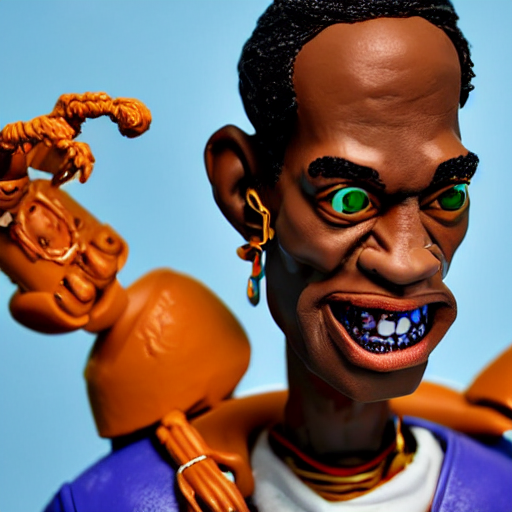prompthunt: a cartoon claymation medium close up sculpture of Travis Scott,  in the style of Robot Chicken