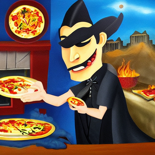 time lapse painting of dracula cooking pizza