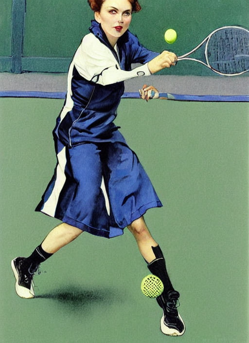 prompthunt: a low angle copic maker art nouveau portrait of a tired russian  girl playing tennis on a grass court wearing a futuristic blue anorak and a  black latex suit designed by