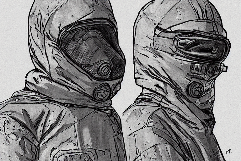 prompthunt: hazmat suit soldier, concept art, illustration, art by Moebius
