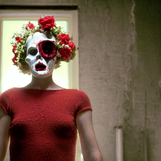 prompthunt: movie still of the girl with the flowers head, cinematic  composition, cinematic light, by edgar wright and david lynch, horror cinema