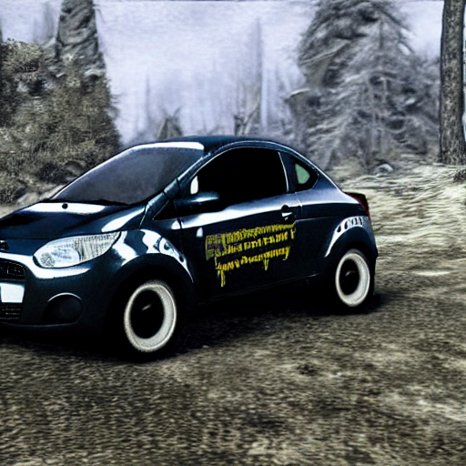 ford ka car rendered on skyrim videogame, Stable Diffusion