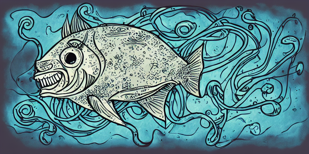 prompthunt: illustration of an angler fish, lantern fish, deep sea,  stylized linework, ornamentation, artistic, muted color wash