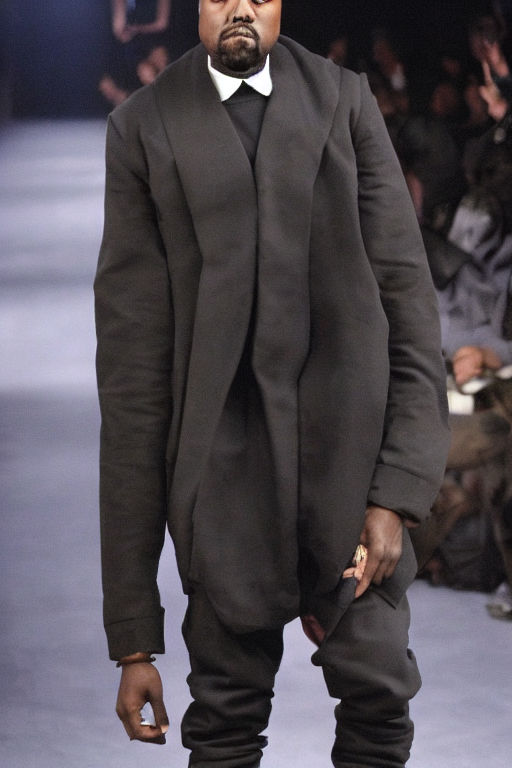 prompthunt: kanye west wearing a suit made of grass, full body photograph  on runway