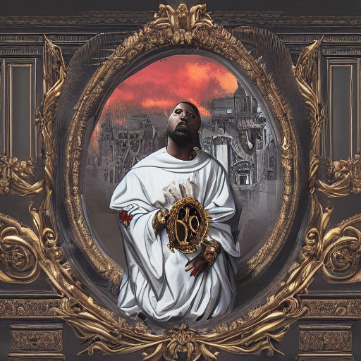 prompthunt Baroque rap album cover for Kanye West DONDA 2 designed by