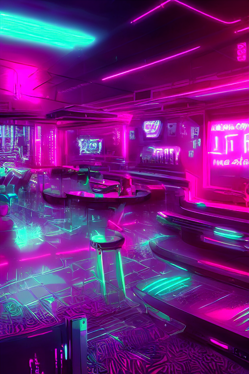 prompthunt: cyberpunk synthwave strip club, pink neon lights, futuristic,  cgsociety, in the style of artstation
