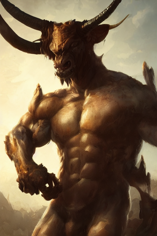 prompthunt: Minotaur, character art by Greg Rutkowski, 4k digital render