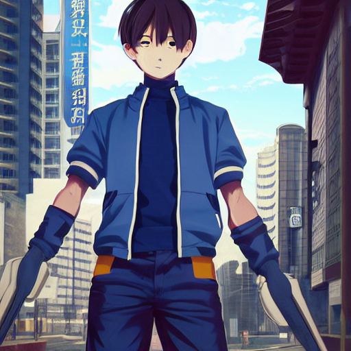 prompthunt very cool anime boy, short silver hair, azure blue watery eyes, full round face