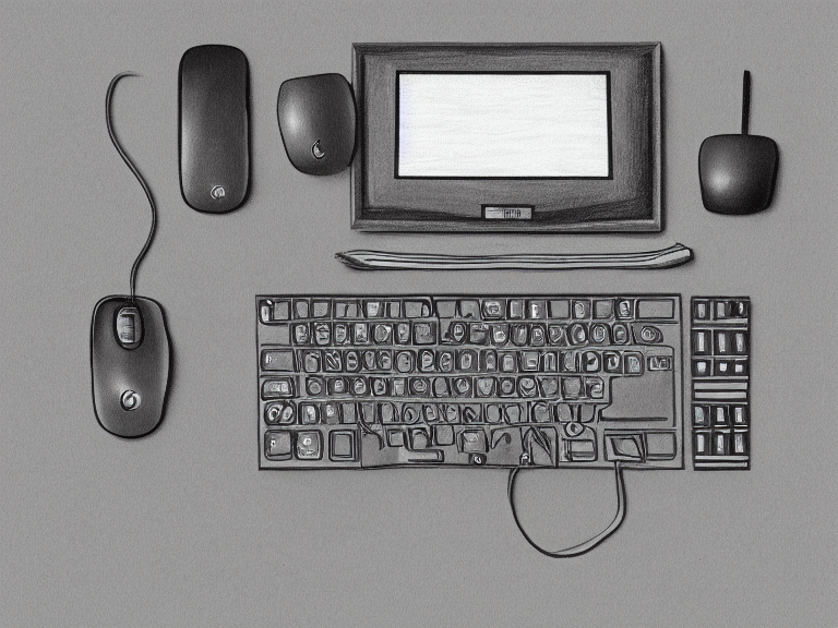 prompthunt: a pencil drawing of a vintage computer, keyboard, and mouse. by  pen tacular