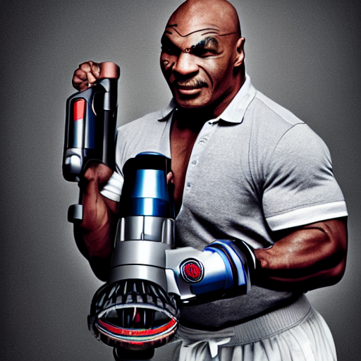 prompthunt: a realistic photography of mike tyson vacuuming his kitchen  with a dyson vacuum photoshoot fashion