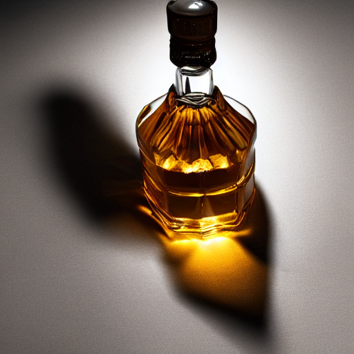 prompthunt: whisky bottle on a table, product photography, dramatic  lighting, marketting imagery