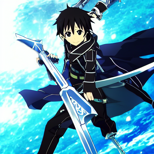 prompthunt Key anime visual of Kirito from Sword Art Online; official media