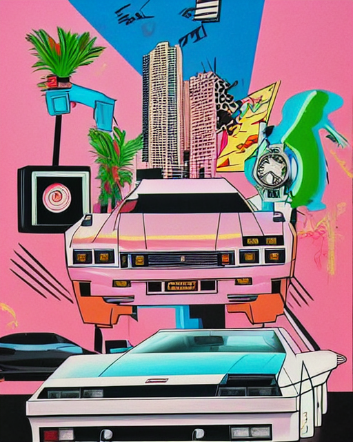 prompthunt: Crockett and Tubbs and a white Countach, Miami Vice (1984), in  the style of Alex Yanes and John Kricfalusi and Damien Hirst, muted pastel  neon color surrealist cubist, tense design, detailed