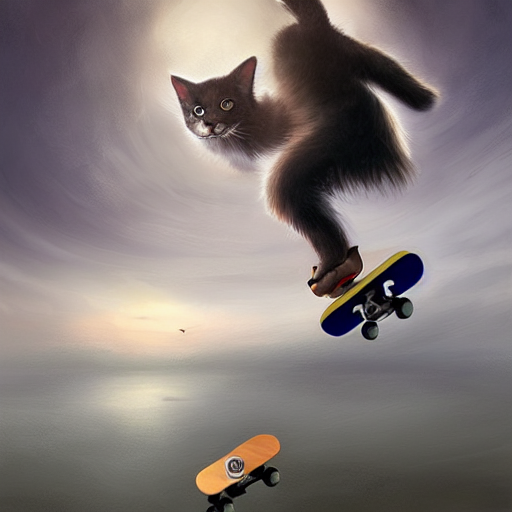prompthunt: a cat flying on a hovering skateboard, art by Mandy Jurgens,  fog, fantasy background, magic, detailed, high quality, professional,  expensive