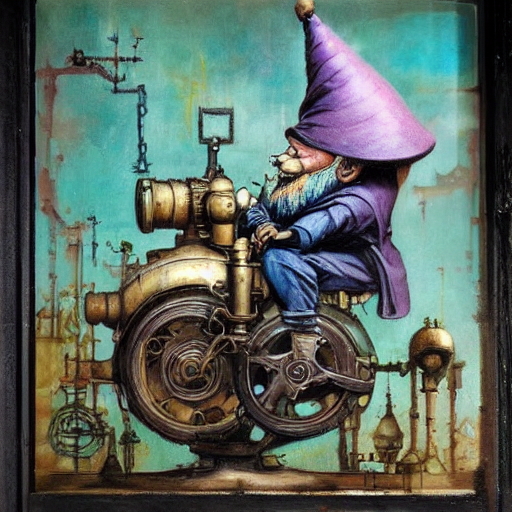 Graffiti Spraypaint A gnome gnome riding a steampunk automaton clockwork golem golem by frank frazetta greg rutkowski alberto sughi elina brotherus peter doig robert rauschenberg mark ryden tombow