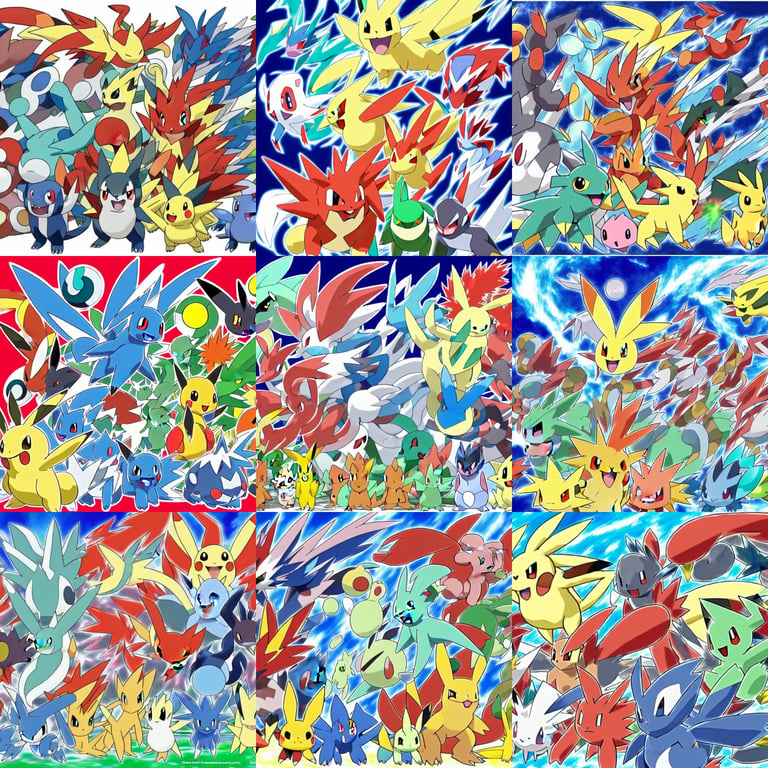 niet verwant Catastrofe Blozend prompthunt: official art of a diverse crowd of Pokémon, by Ken Sugimori and  Junichi Masuda, whitespace, Bulbapedia, Pokémon logo, ninetales kyogre  blaziken camerupt seaking lanturn moltres