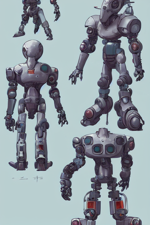 prompthunt: cute badass robot type character by ghibli studio, ultra  detailed, cell shading by josan gonzalez and tyler edlin, concept art  ,reference sheet, front and side view, poses,
