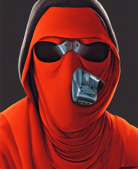 prompthunt: a portrait of a young arab man with a cybernetic mask over half  of his face by Moebius, 4k resolution, photorealistic