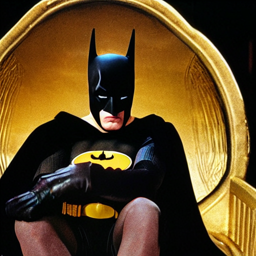 prompthunt: a 8k award winning photograph of Batman sitting on a golden  throne drinking Coka Cola, Annie Leibovitz