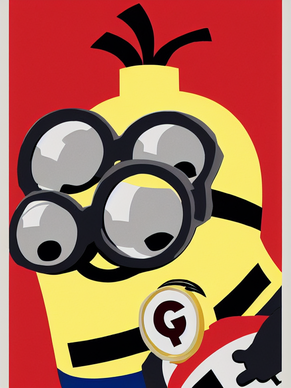 USSR propaganda poster of a minion from despicable me, constructivism style, red black and white
