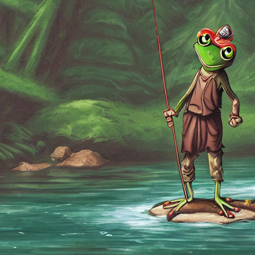 prompthunt: concept art of frog people fishing in a river