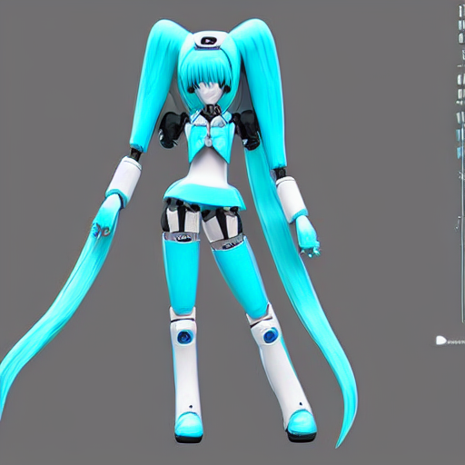 ultra realistic and detailed blueprint for a Hatsune Miku robot model, Solidworks, octane render