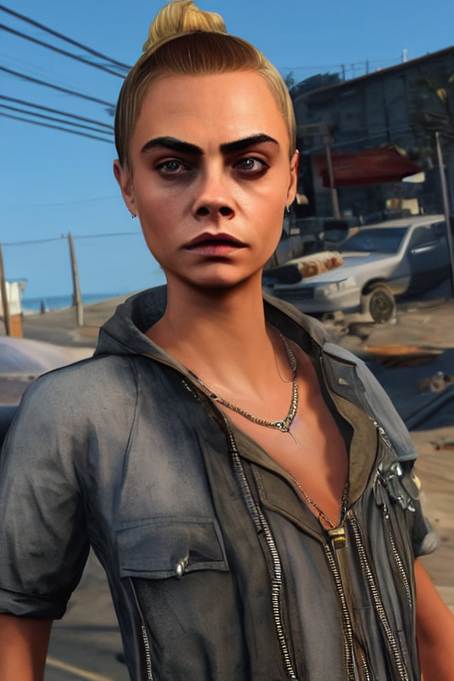 prompthunt Cara Delevingne as a GTA V NPC in Vespucci Beach, in game