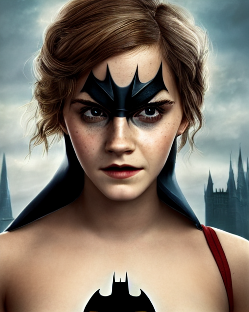 prompthunt: portrait painting from emma watson as batman, by mark ryden and  pixar and hayao miyazaki, unreal 5, daz, hyperrealistic, octane render,  cosplay, rpg portrait, dynamic lighting, intricate detail, summer vibrancy,  cinematic