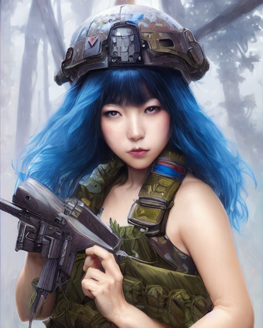 prompthunt: stunningly beautifuljapanese girl with blue hair, fantasy ...