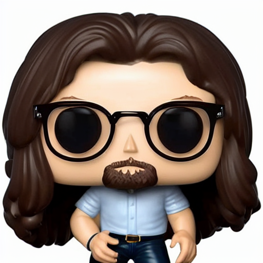 a funko pop of german young man with long light brownish hair, very short goatee and light round glasses, in a funko pop box that says ultra