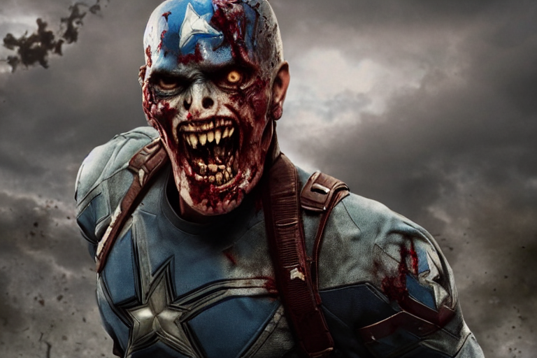 prompthunt film still of zombie zombie Captain America as a