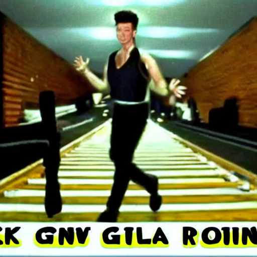 prompthunt: rick roll, never gonna let you down, music video